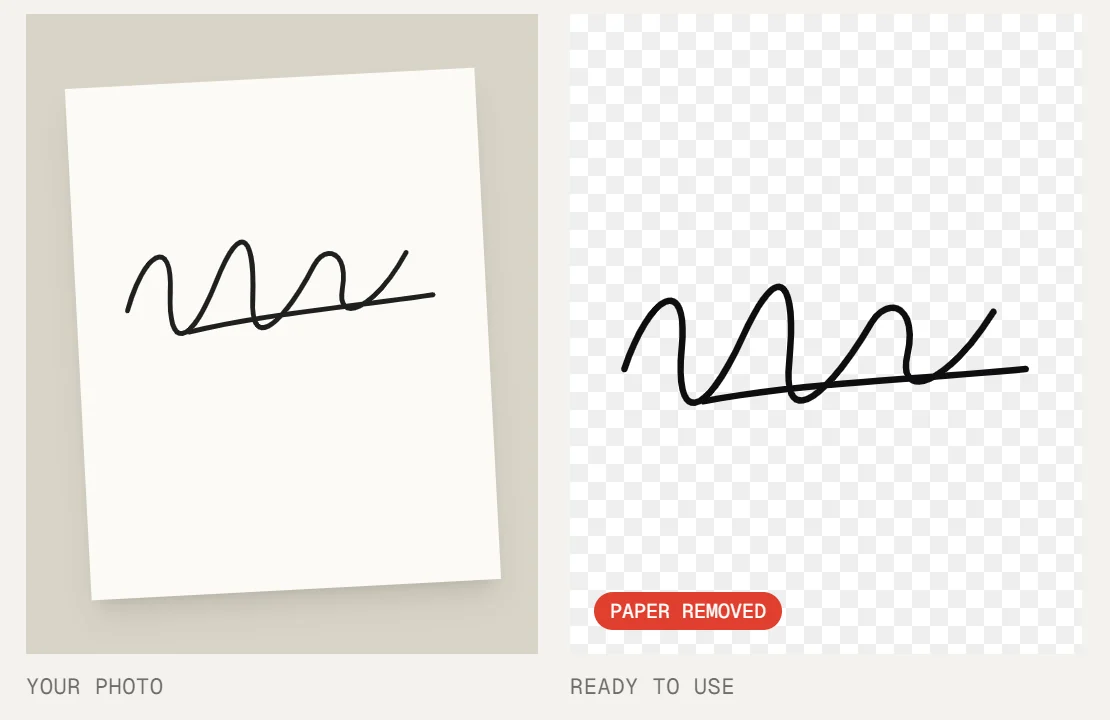 A photographed handwritten signature with its white background removed, ready to place on documents
